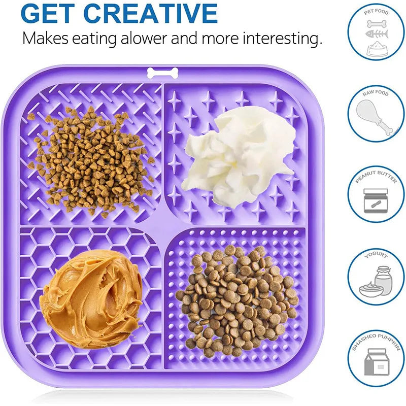 Pet Licking Mat Silicone Pet Food Suction Cup Licking Mat Slow Feeding Mat Anti-Choking Slow Food Basin