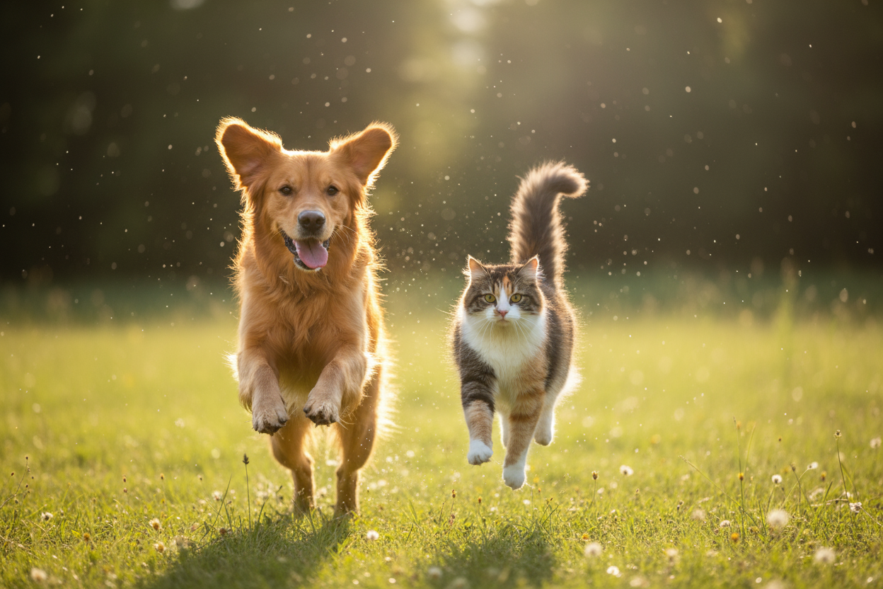 dog and cat jumping